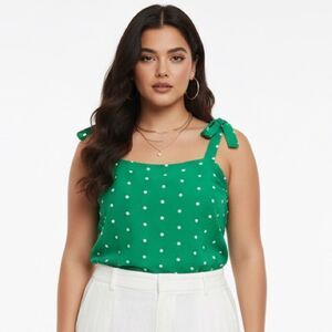 🛍️ OLD NAVY green polkadot, smocked, cropped dobby corset tank top size X-Large